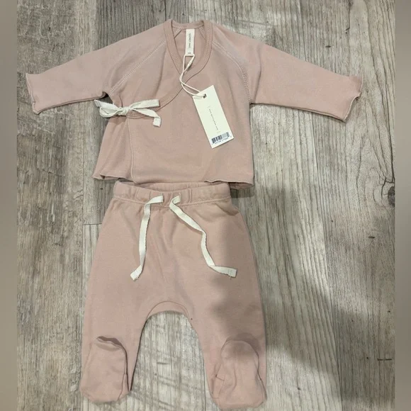 Quincy Mae Pink Baby Outfit with Wrap Top and Pants - Picture 1 of 3